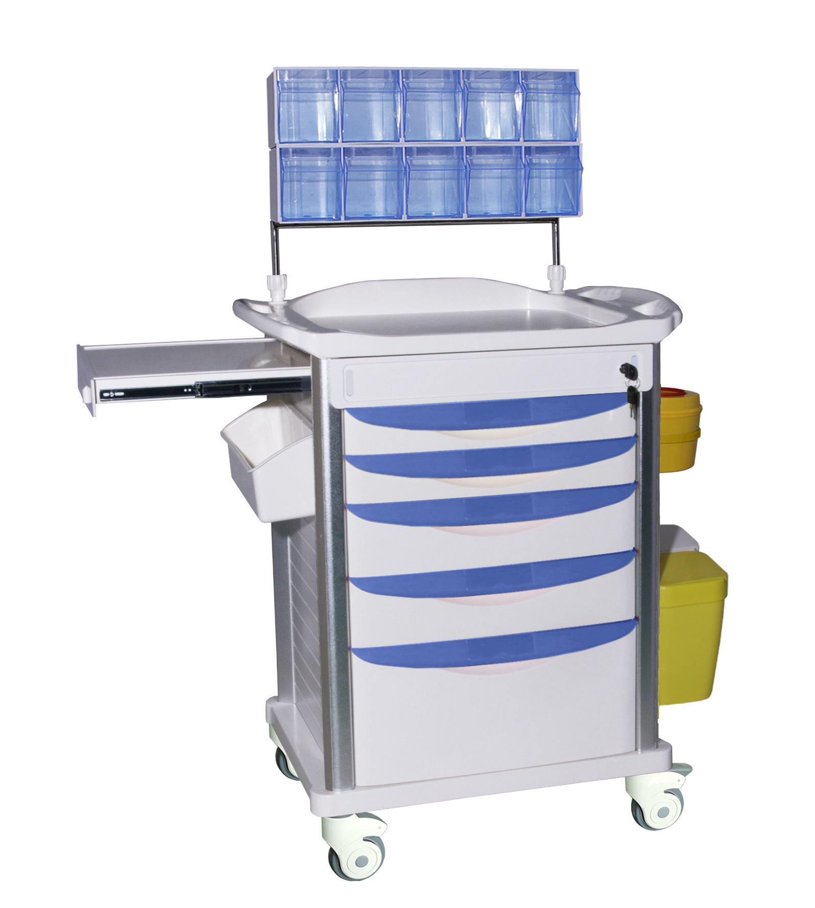 Hospital Emergency Trolley Multi-function Cart ABS Medication Anesthesia Cart Trolley with Wheel