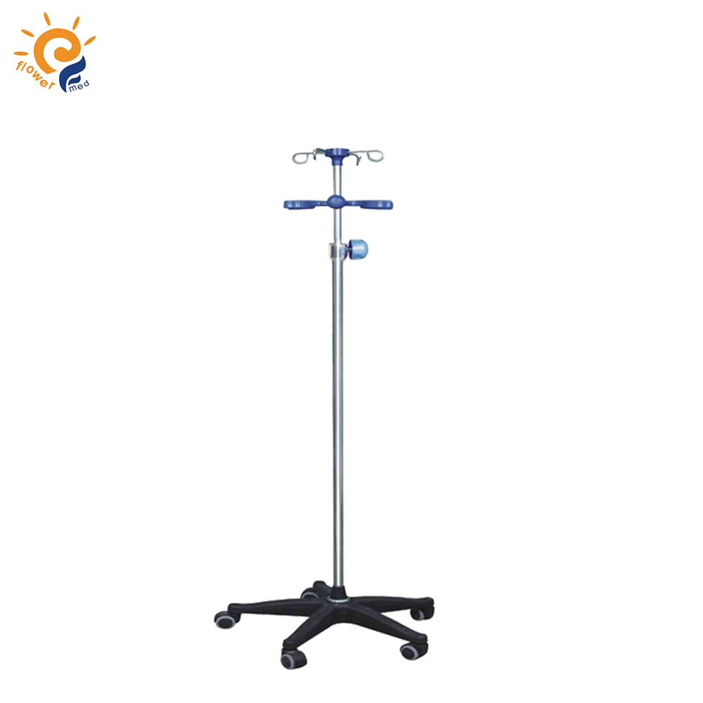 factory price 5 castors plastic base 4 hook I.V pole infusion stand