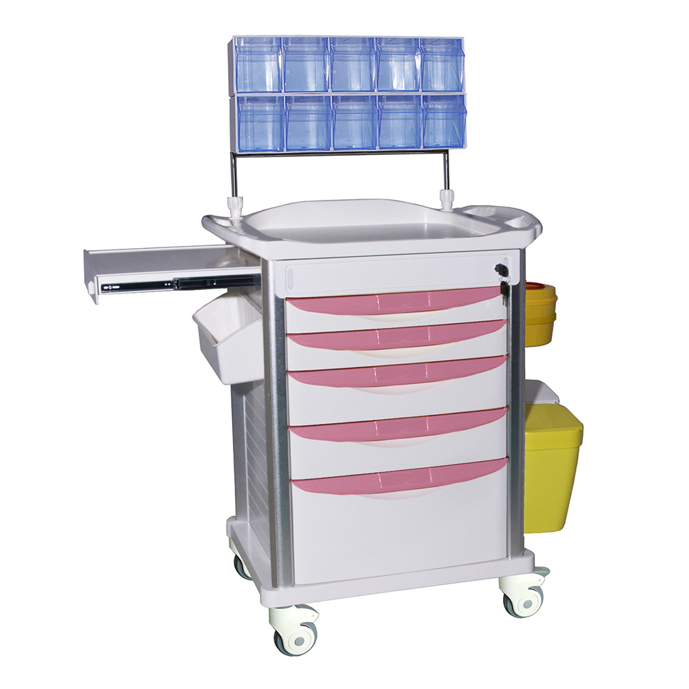 Hospital Furniture Instrument Dressing Emergency Treatment Trolley ABS Anesthesia Trolley In Plastic Medical Medicine Cart