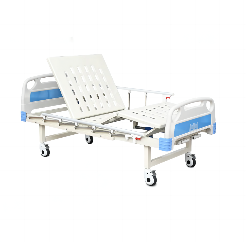 Flat folding Rehabilitation 2 Crank Care Patient Bed Steel Clinic Nursing Beds Manual Medical Hospital Bed
