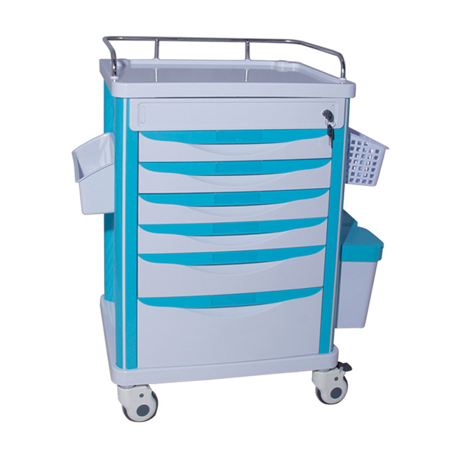 Hospital Furniture Blue Color Medicine Trolley with drawers