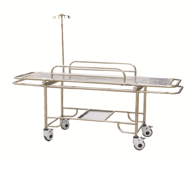 stainless Steel Patient Transfer Stretcher with four small wheels