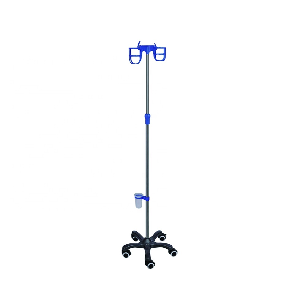 D01-5 High Quality Height Adjustable Stainless Steel 5 Wheels IV Pole infusion drip stand for hospital bed