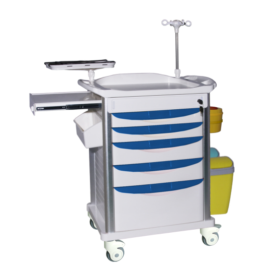 Nouveau chariot médical luxueux de chariot de médecine d'urgence d'ABS de 5 tiroirs de conception avec la serrure et le bagage jetables